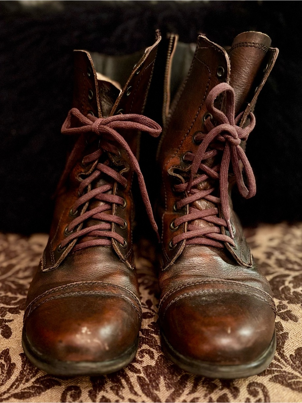 Steve Madden Cognac Leather Combat Boots | Side Zip | Size 11 | EUC 🍁🤎🍂